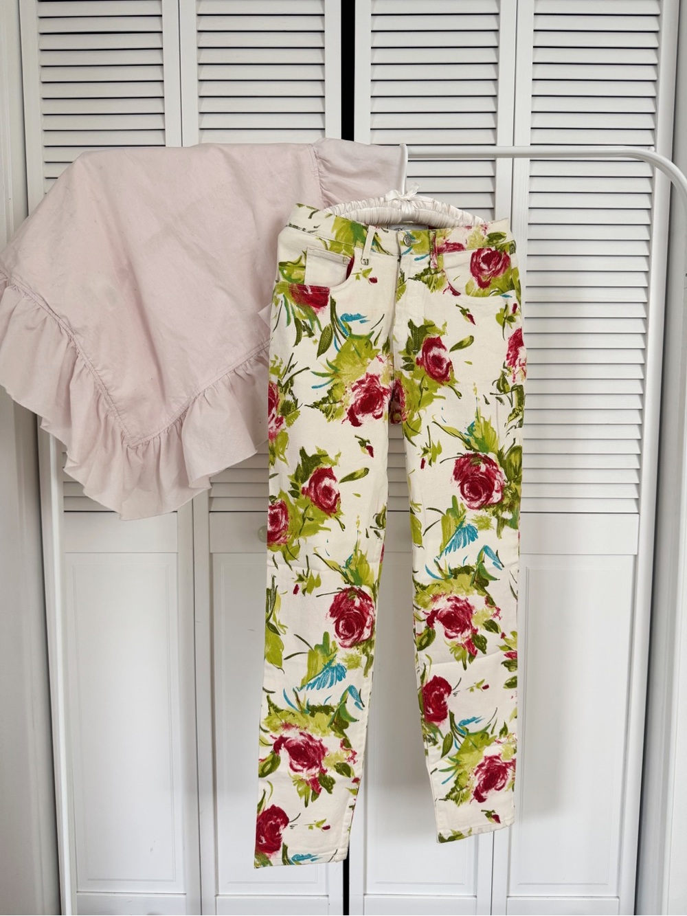 Rare Blumarine floral print straight leg denim jeans